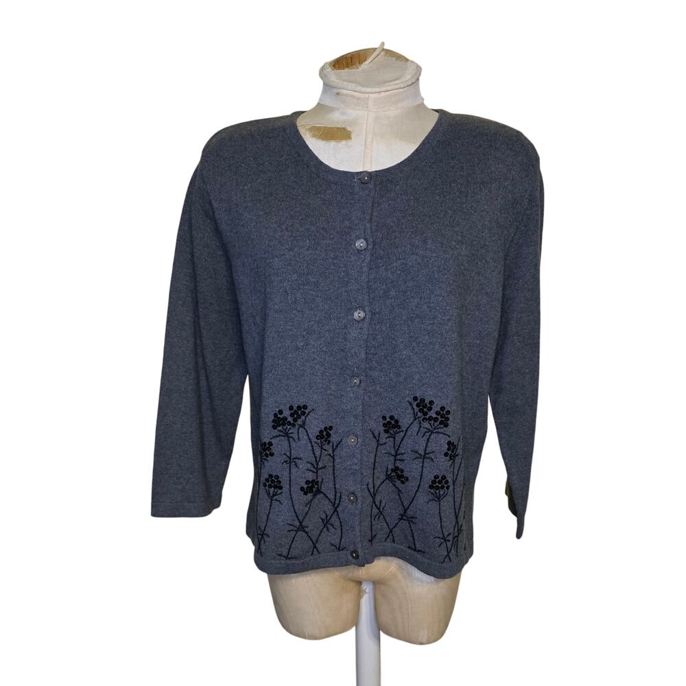 Women's Vintage Apostrophe Black Embellished Sweater Sz. Large‎ NWT Gray
